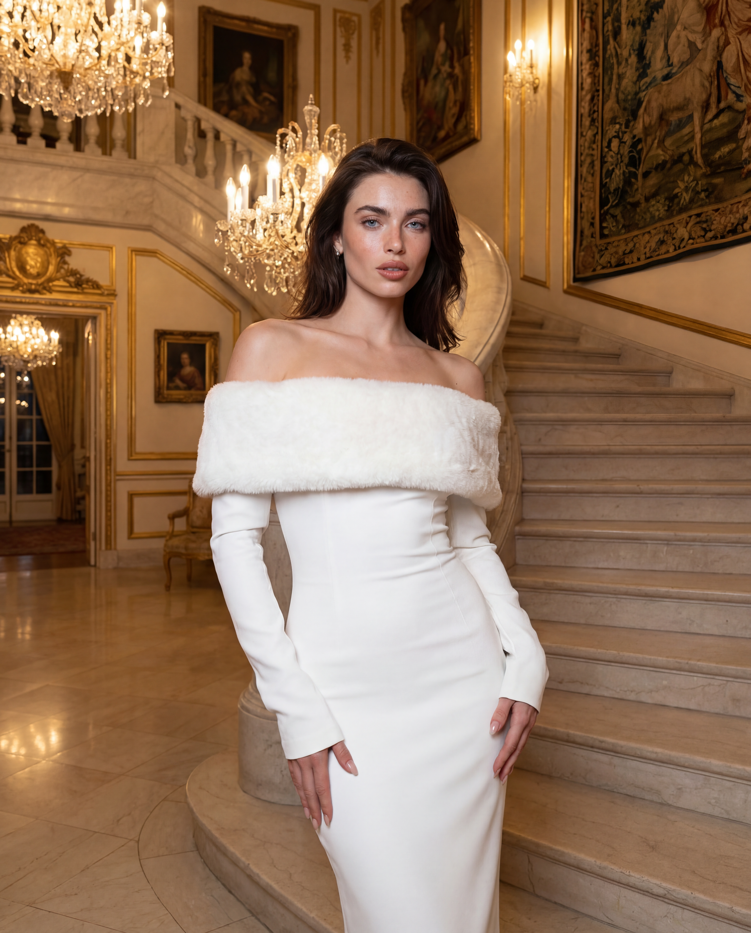 Lea maxi dress in white fur