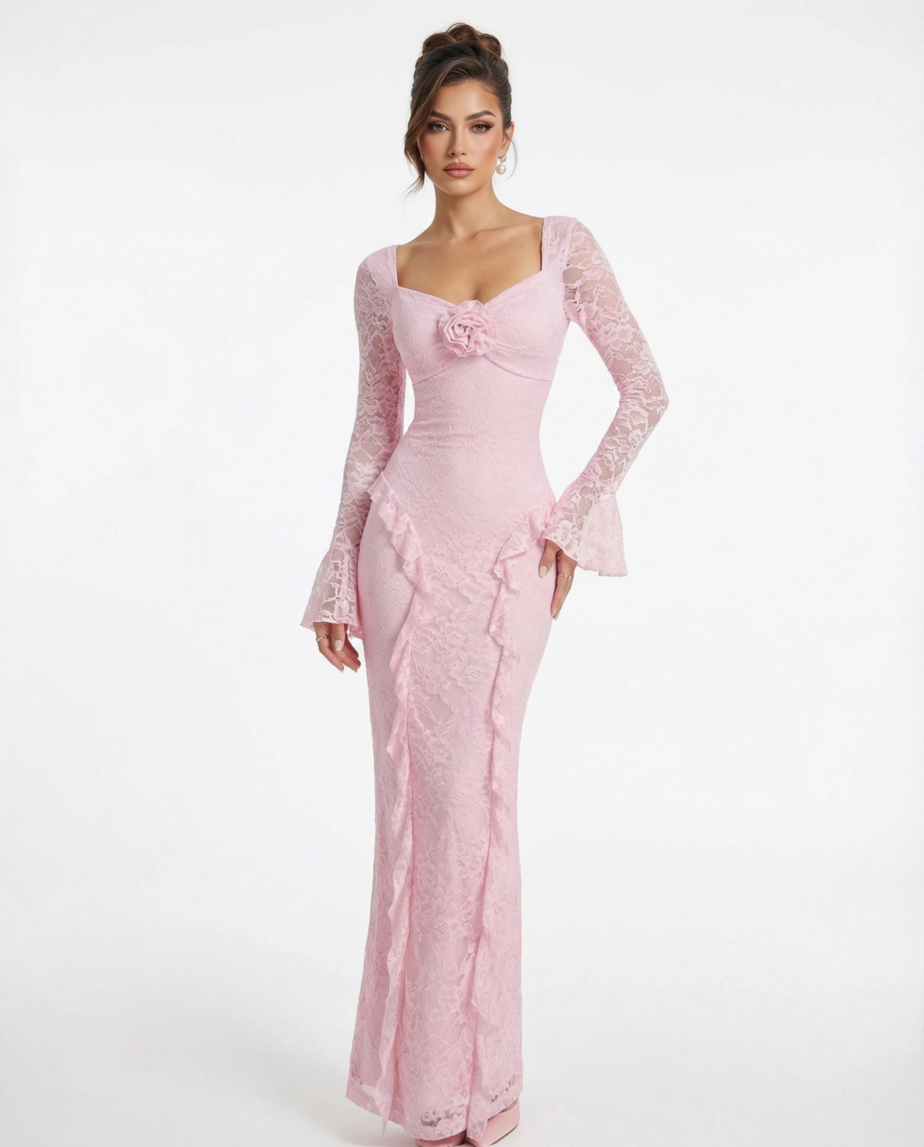 Rosabel pink lace maxi dress