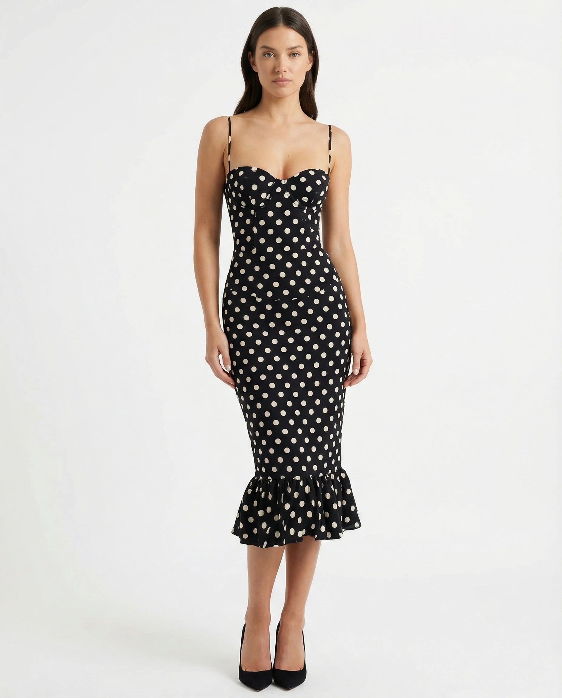 Laura polka dress- black