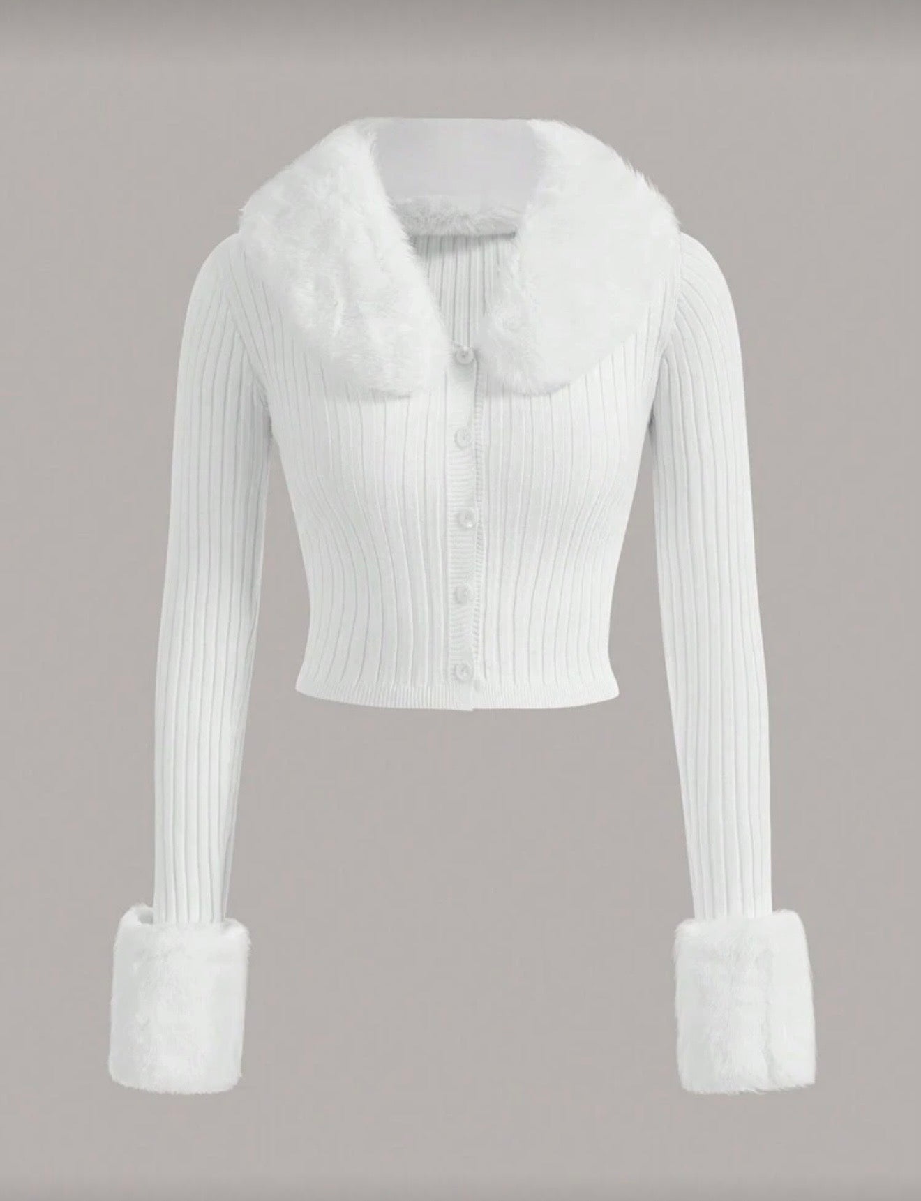 Adrielle Cardigan with faux fur - white