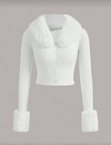 Adrielle Cardigan with faux fur - white
