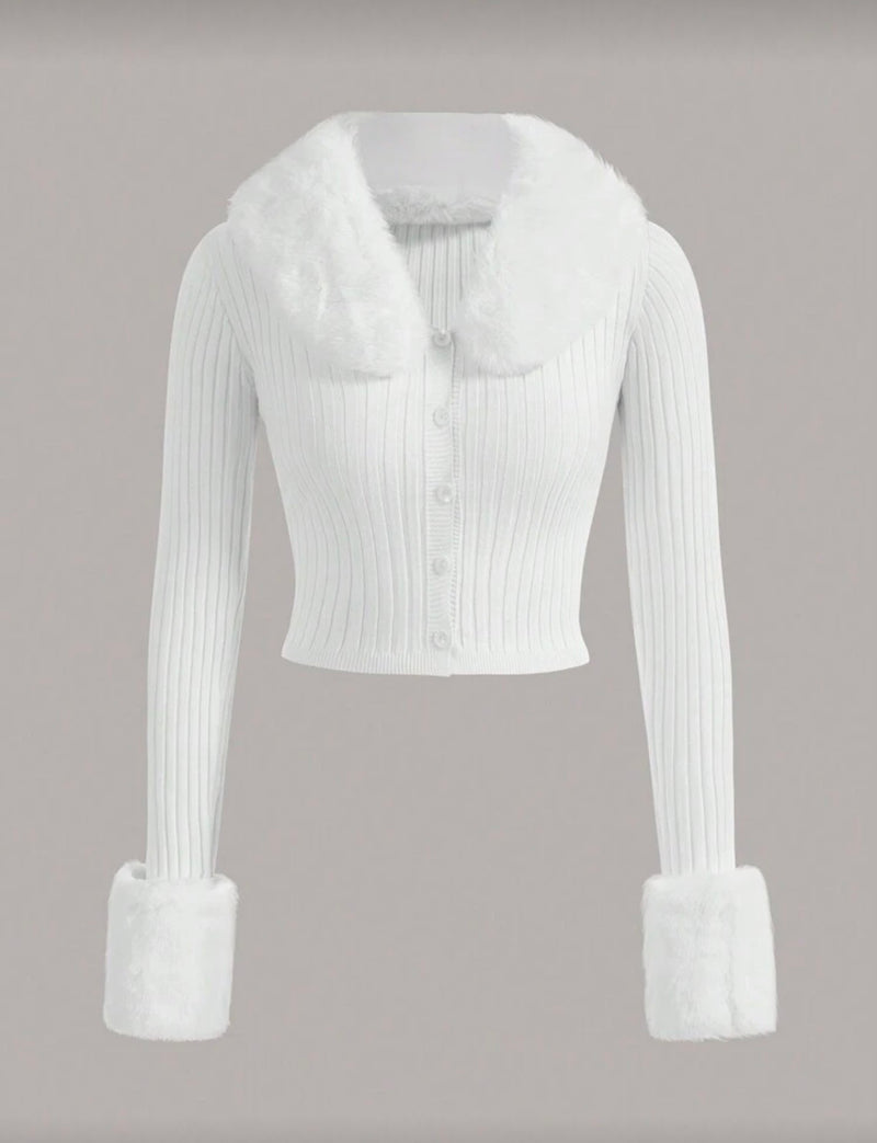 Adrielle Cardigan with faux fur - white
