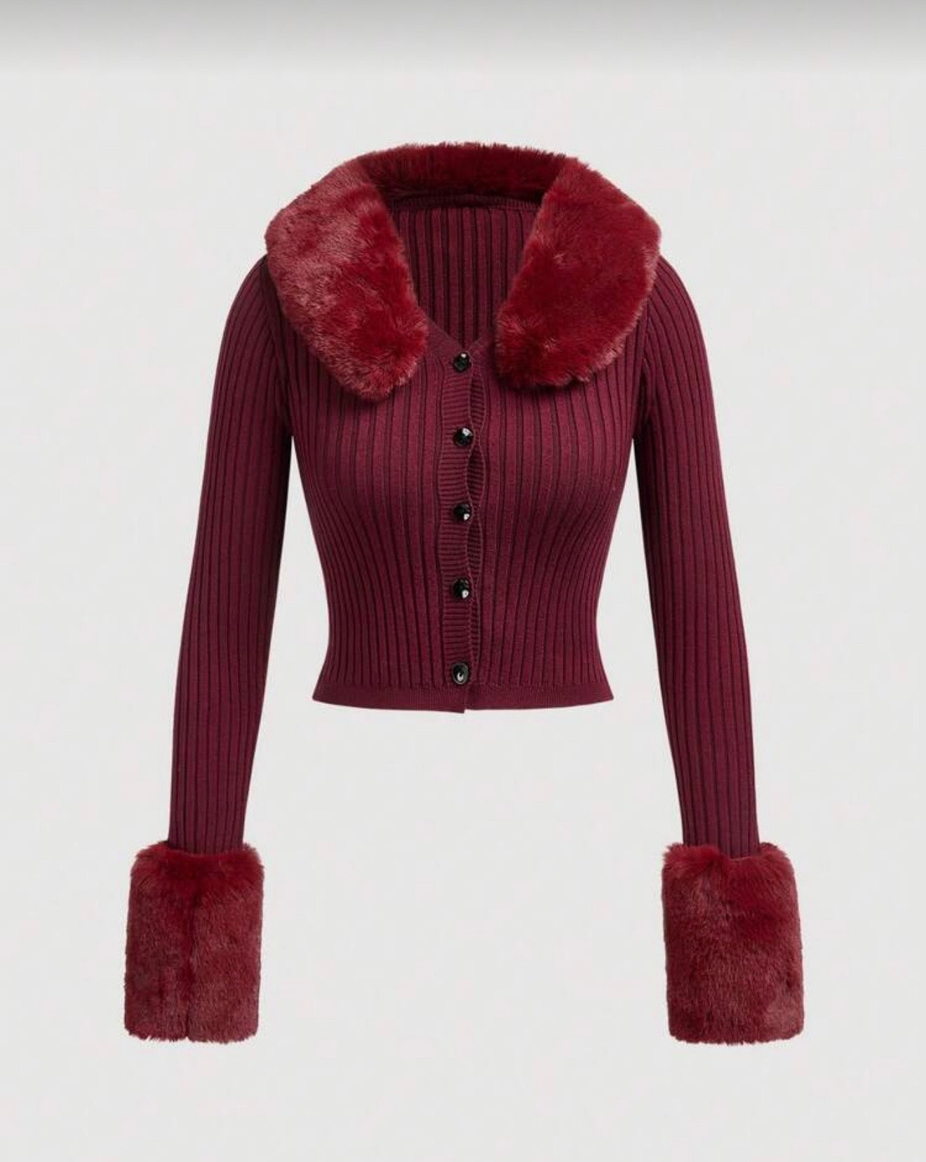 Adrielle cardigan in faux fur - burgundy