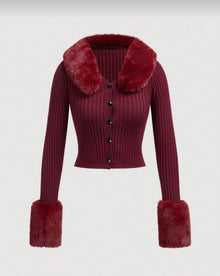 Adrielle cardigan in faux fur - burgundy