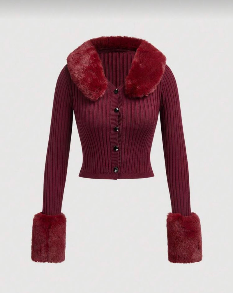 Adrielle cardigan in faux fur - burgundy