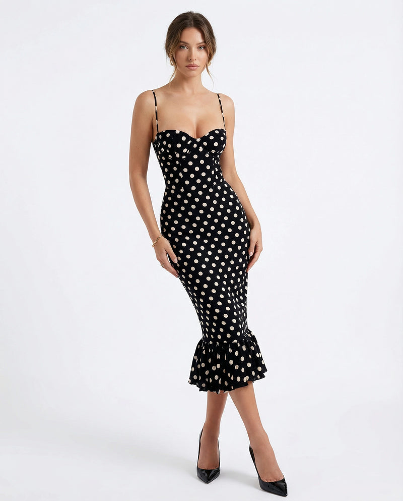 Laura polka dress- black