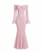 Clarisse pink lace maxi dress
