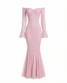 Clarisse pink lace maxi dress