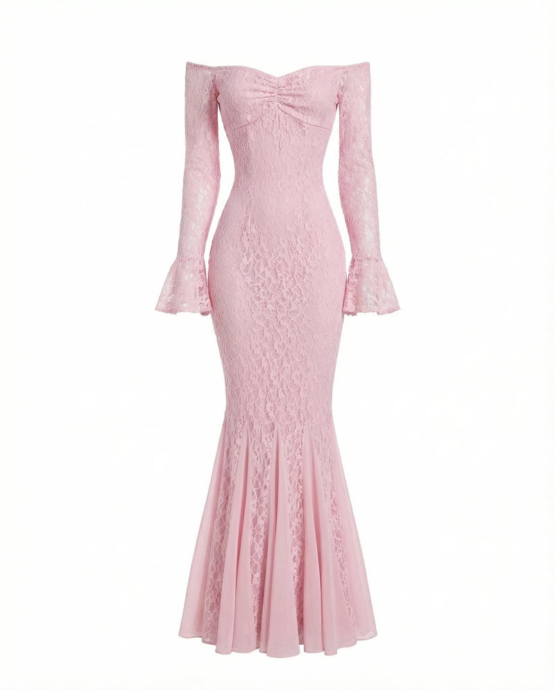Clarisse pink lace maxi dress