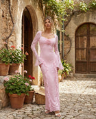 Rosabel pink lace maxi dress