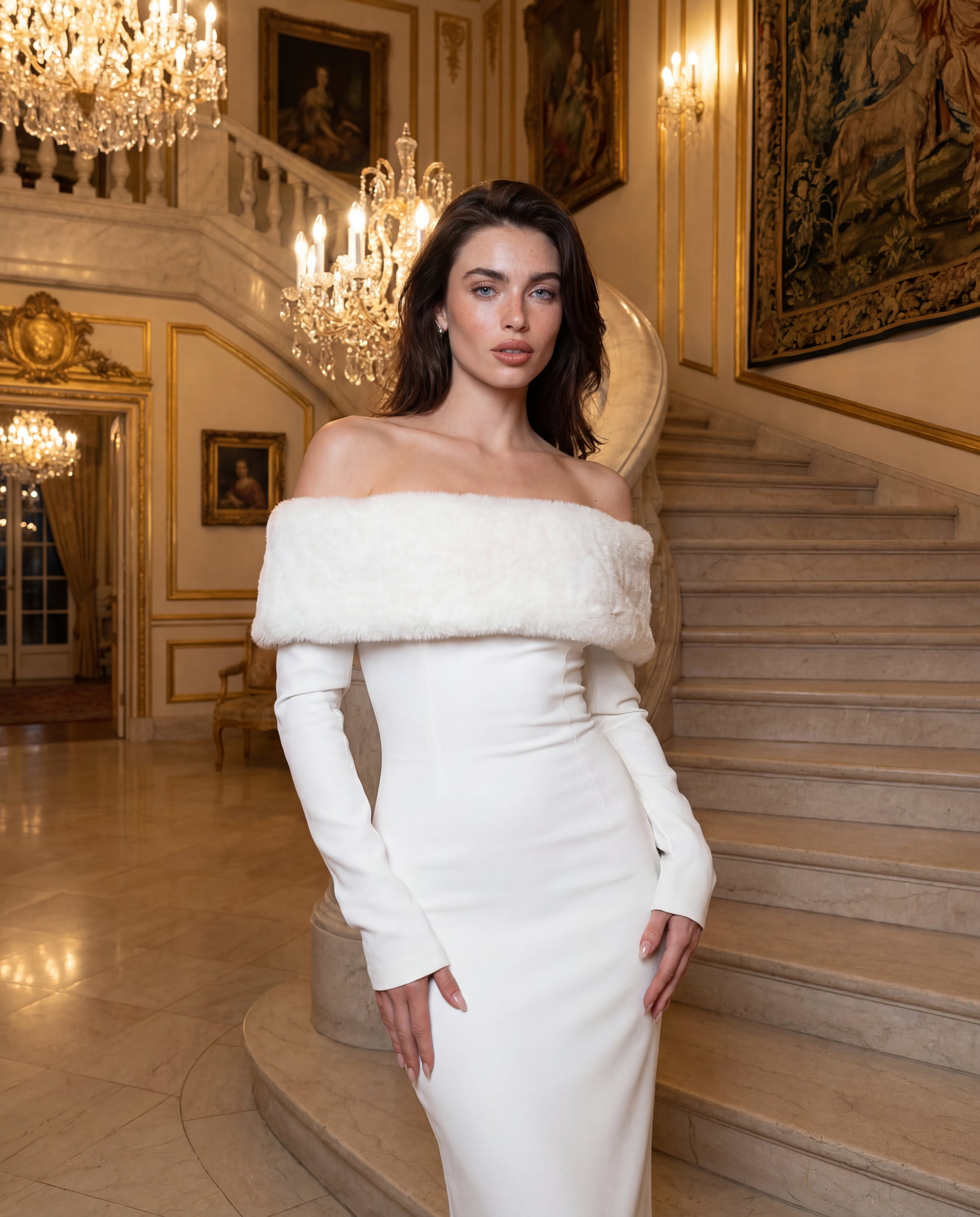 Lea maxi dress in white fur