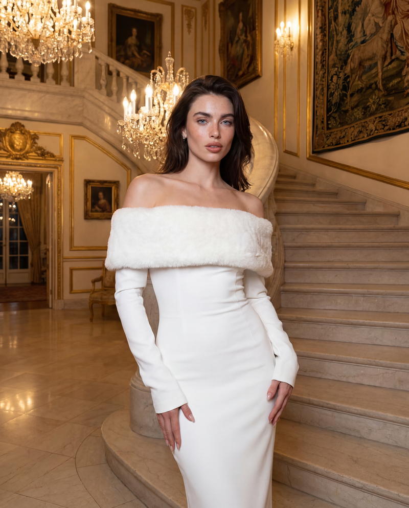 Lea maxi dress in white fur