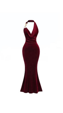 Grace maxi dress in burgundy velvet