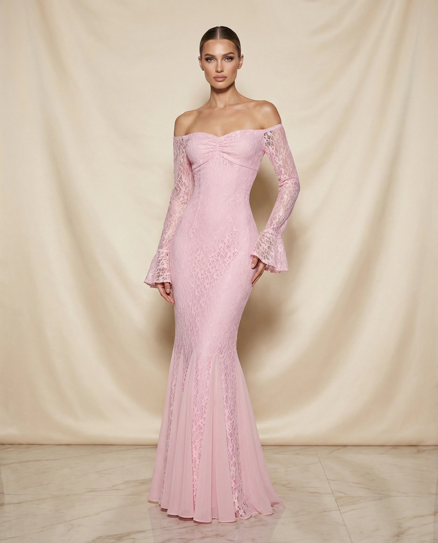 Clarisse pink lace maxi dress