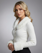 Adrielle Cardigan with faux fur - white
