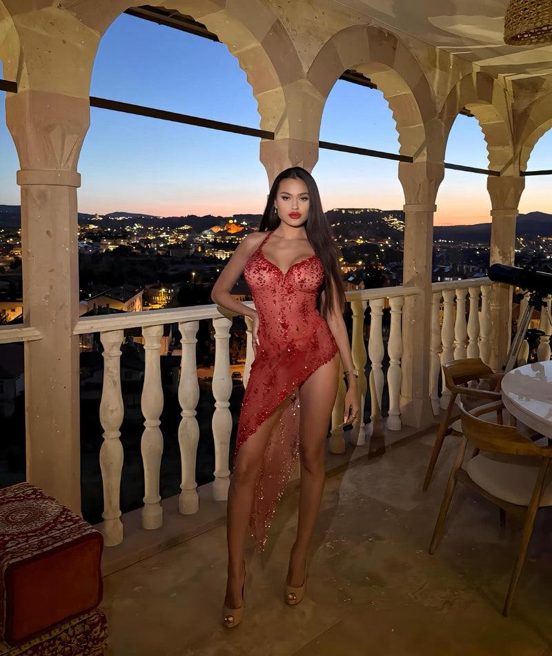 REGINA midi dress - red